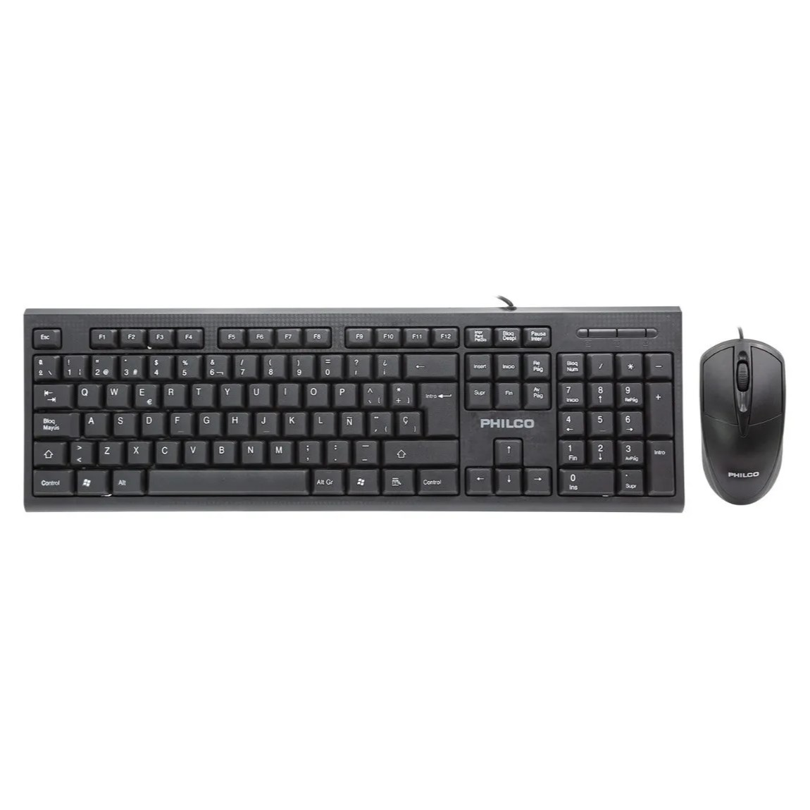 Kit Teclado + Mouse Philco K4500 (Alámbrico, 1.200dpi, Negro)